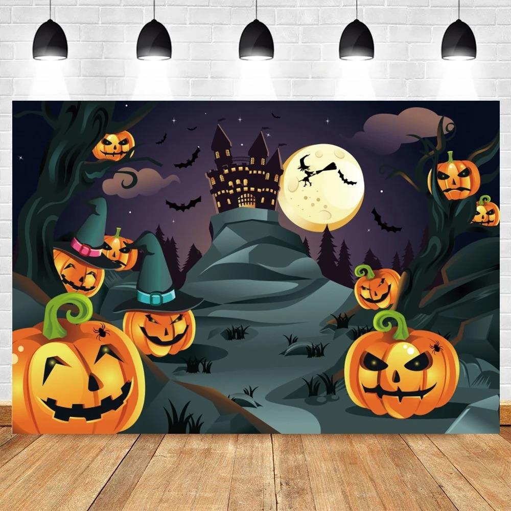 Halloween Party Decoration Hanging Cloth Pumpkin Witch Bat Castle Full Moon Night Photography Background Not Room Decoration