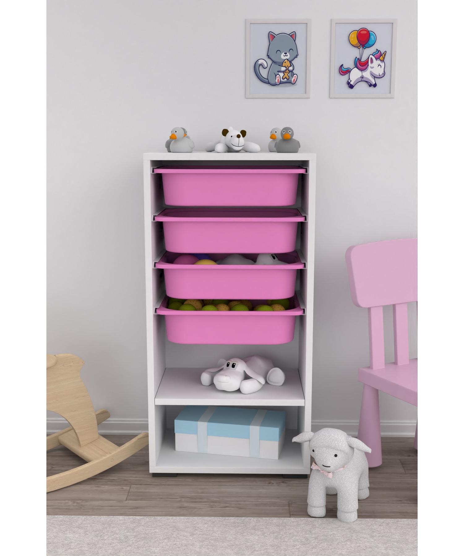 

Многоцелевой кухонный шкаф для ванной комнаты с 4 корзинами и 1 полкой розового цвета