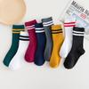 Harajuku Retro Wine Red Crew Socks Cotton Knitting Striped Long Socks Stripe Japanese High School Girls Cute Loose Socks Fashion