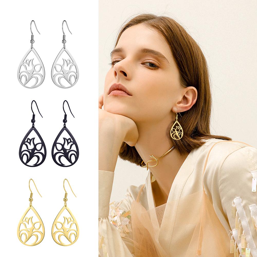 Vintage Hohl Damen Blume Ohrringe Schmuck Edelstahl Wassertropfenform Geometrisch Ohrring