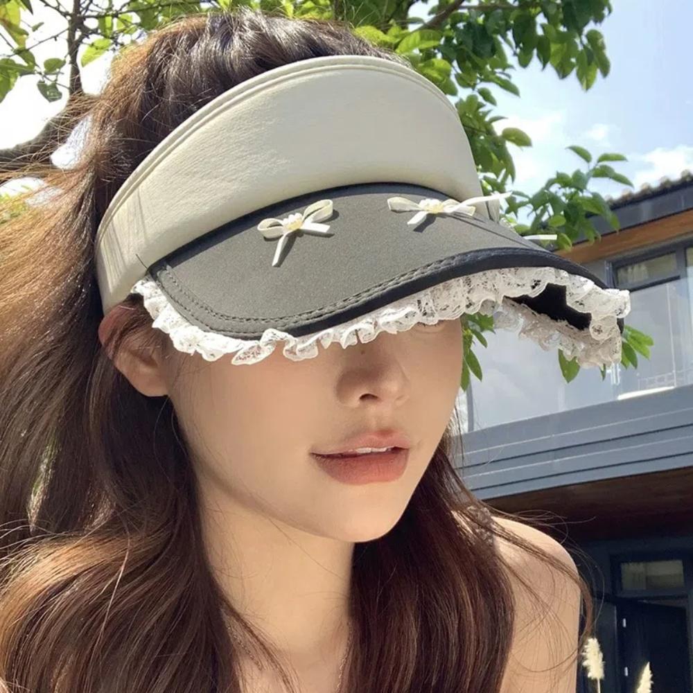 Sweet Lady's Sun Hat Lace Brim Sun Protection Hat Cute Empty Top Cap  Travel