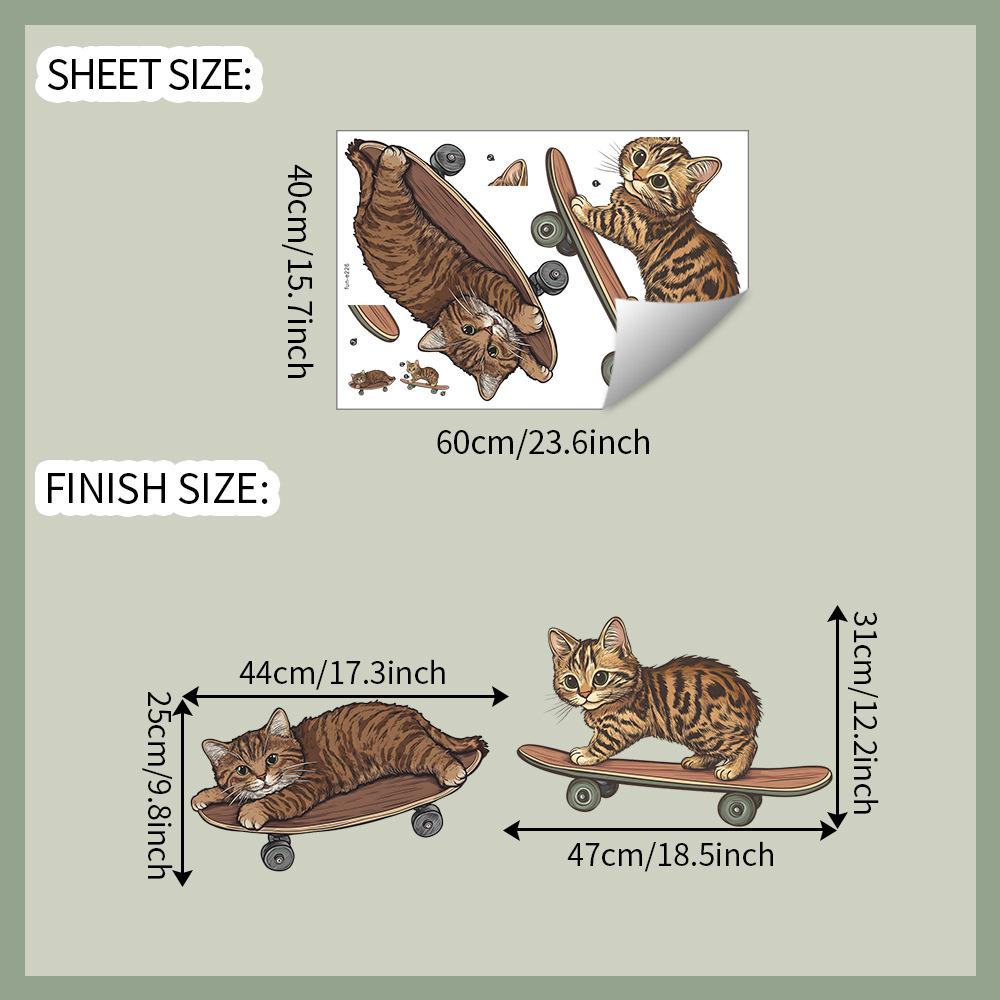 

Skateboarding Cartoon Kitten Wall Sticker Self-Adhesive Removable for Bedroom Living Room Background Home Decor 40x60cm різнокольоровий