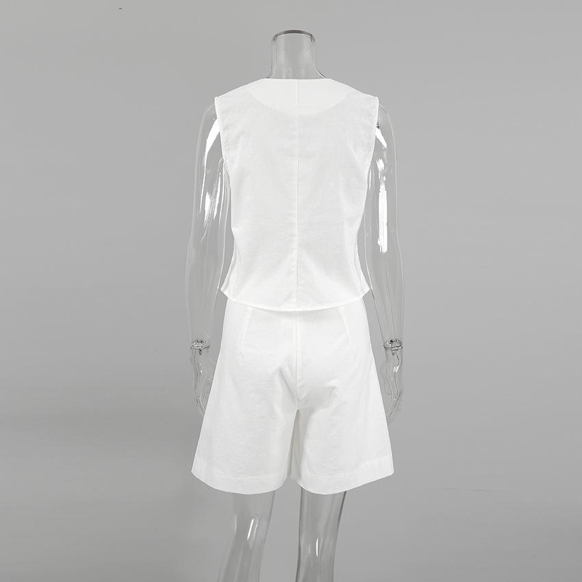 European & American Design Cotton Linen Suit: Women's Summer Casual Sleeveless Vest & Shorts Set