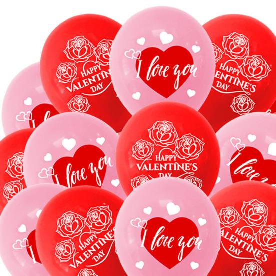 18Pcs 12 Inch Latex Anti-deformed Rose Balloon Eye-catching Decorative Heart Pattern Happy Valentine's Day Party