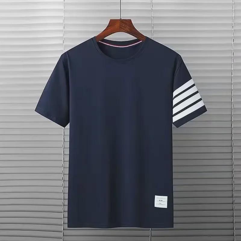 Men's 2022 Summer Four-Bar Short-Sleeve Printed T-Shirt, Loose Fit, Trendy Round Neck Tops