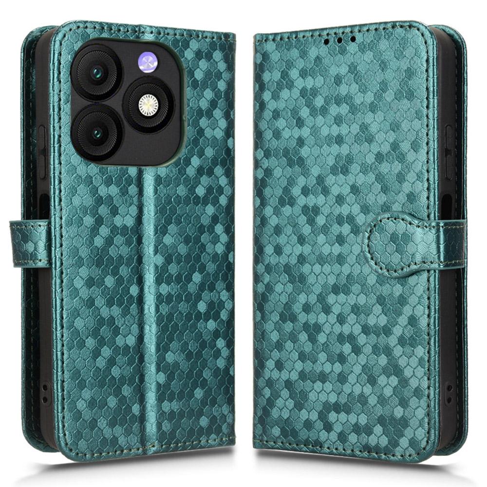 

For itel Zeno 10 4G Wallet Case Dot Pattern Imprint PU Leather Phone Cover with Wrist Strap Green