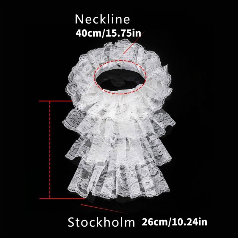 Halloween Retro Victorian Lace Jabot Collar and Cuffs Set Colonial Lace Collar Detachable Faux Sleeve Costume Accessory