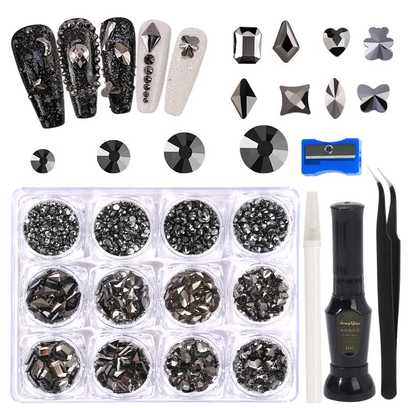 12 Boxes Of Nail Art Diamonds Set, Flat-Bottomed Diamonds, Special-Shaped Diamonds, Rhinestones, Nail Art Tools Combination Set