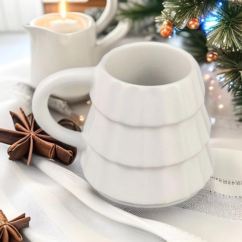 Creative Embossed Christmas Tree Ceramic Mug, Personalized High-value Coffee Cup, Christmas Gift