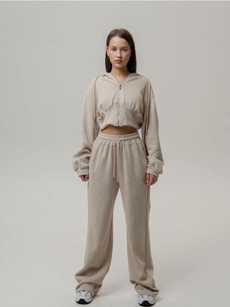 Women's Casual Solid Color Hoodie & Lace-up Pants Two-Piece Set