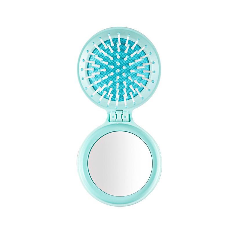 1pc Mini Pocket Mirror Folding Comb Anti Static Portable Round Pocket Airbag Massage Comb with Mirror Styling Comb