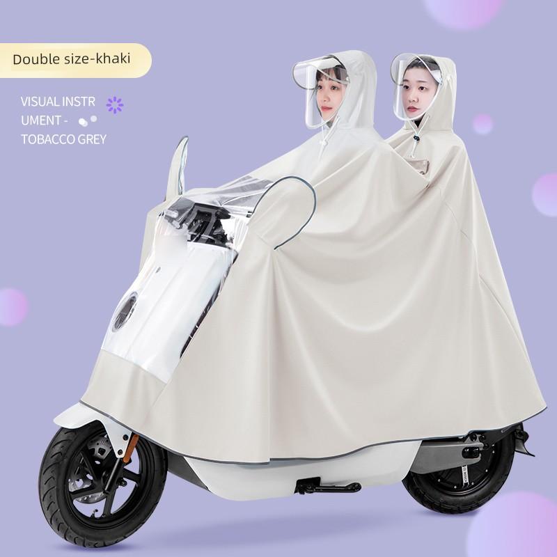 Electric Motorcycle Raincoat for Women, Double-Person Full-Body Long Raincoat, Storm-Proof, Parent-Child Riding, Mother-Child Dedicated Rain Poncho