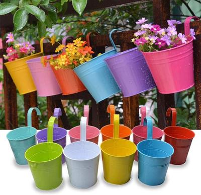 Hanging Planter Railing Balcony Planter for Indoor Outdoor Plants,Metal Bucket Herb Planter for Window Wall Fence with Removable Hooks