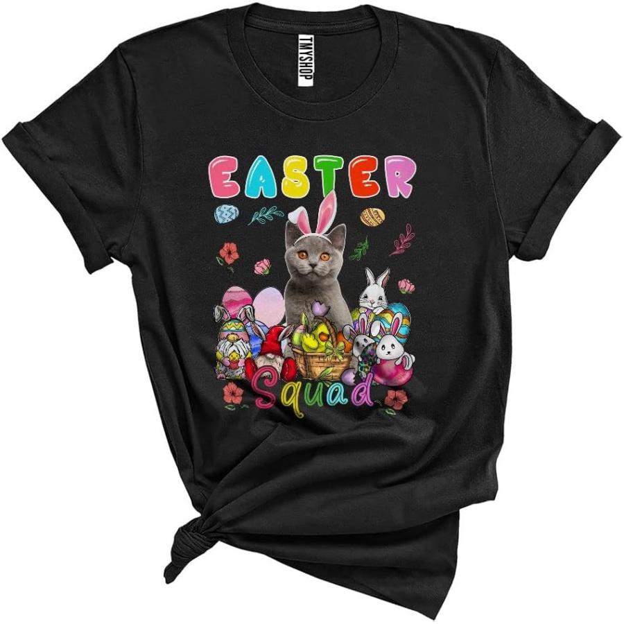 

Easter Squad Cute Funny Easter Day Gnomes British Shorthair Cat Wearing Bunny Ears Egg Hunt Lover Unisex T-Shirt Black XXXXXL різнокольоровий