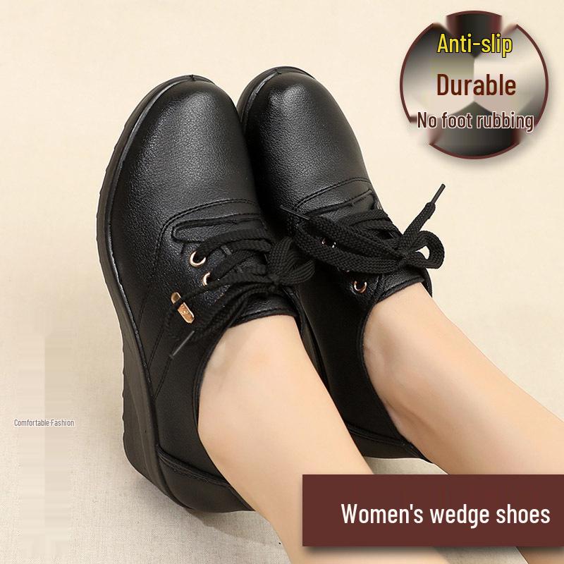 Thick-Soled Lace-Up Shoes for Middle-Aged and Elderly Women - Spring & Autumn Style for Work