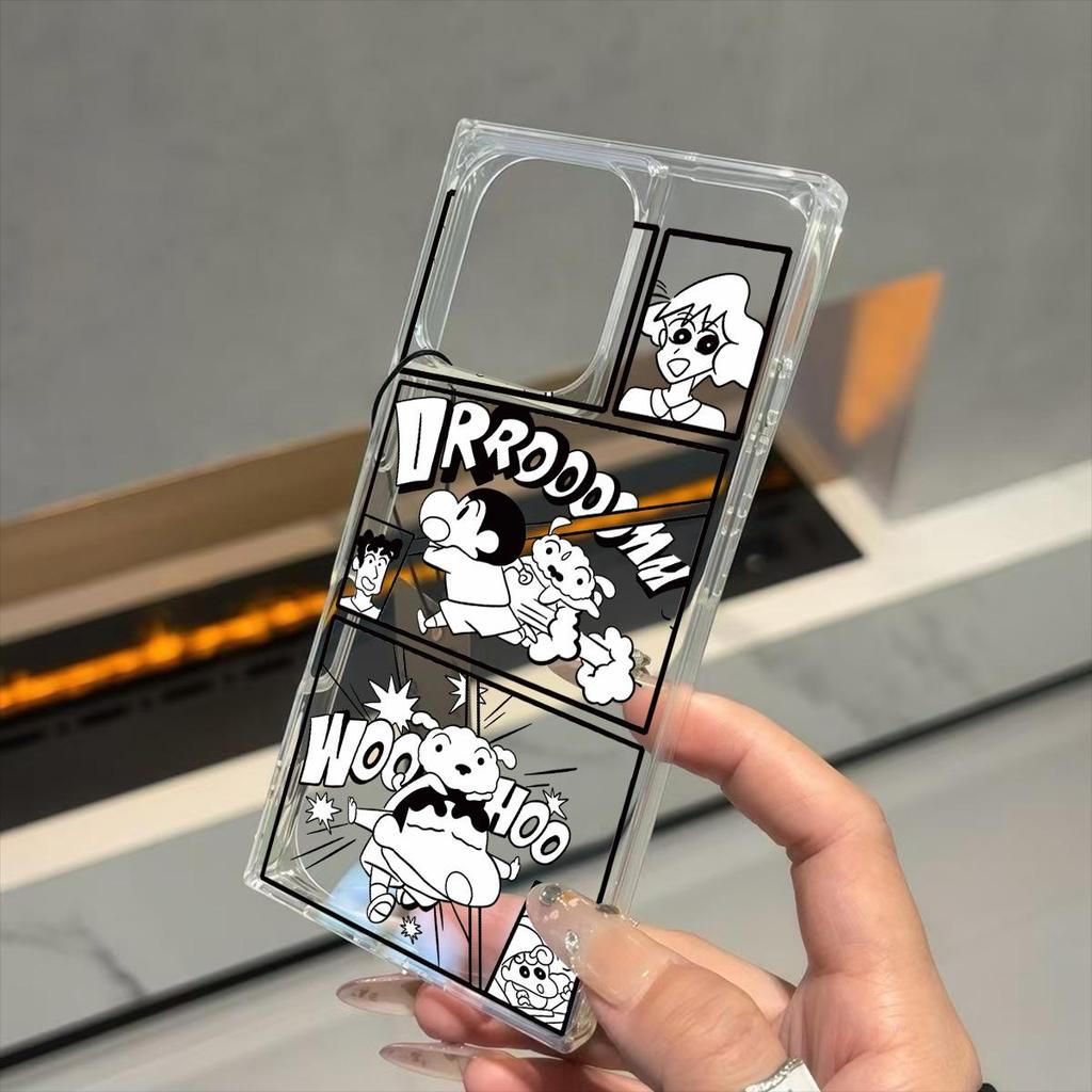 Clear Square Back Tube Case Protection For iPhone 14 Pro Max 13 11 12 16 ProMax 15 Plus Anti-Oxygen,Cartoon Crayon Shin Pattern Casing