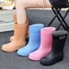 Light-colored khaki women's rain shoes non-slip medium boots commuting rubber shoes street versatile thick-soled waterproof shoes women's water boots