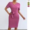 Hot-selling Spring and Summer Sexy Lace-up V-neck Hip-wrapped Long-sleeved Women's Dress