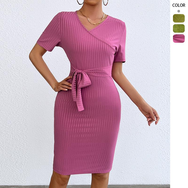 Hot-selling Spring and Summer Sexy Lace-up V-neck Hip-wrapped Long-sleeved Women's Dress