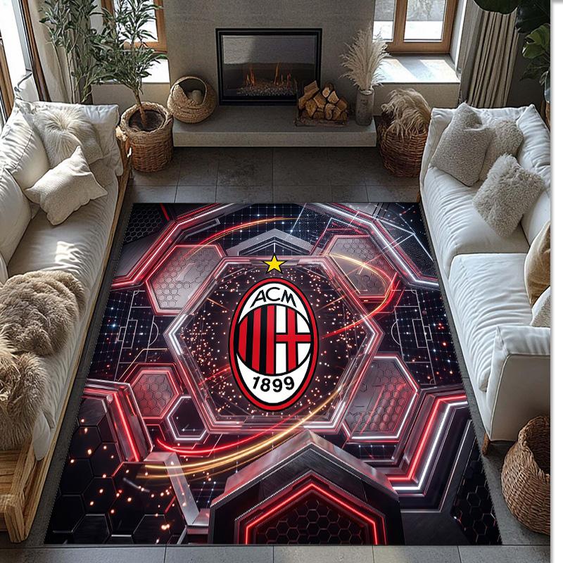 Tappeto in Flanella Stampato AC Milan Antiscivolo Morbido Poliestere Tappeto per Pavimento Tappetino Decorativo da Interno per Camera da Letto Soggiorno Divano Sala Giochi Decorazione Casa