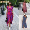 Abiti casual con scollo a V e maniche corte, estate e primavera, da donna