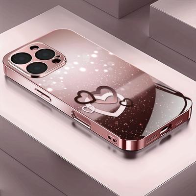 Liebesmuster Roségold Gehärtetes Glas Handyhülle geeignet für iPhone 17 16 15 14 13 12 11 Pro/Max/Plus Sturzsicher und stoßfest