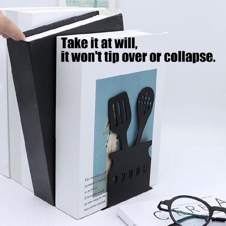 2Pcs Black Metal Bookends Kitchenware Themed Book Stoppers Heavy Duty Desk Book Organiser For Office Home Library School
