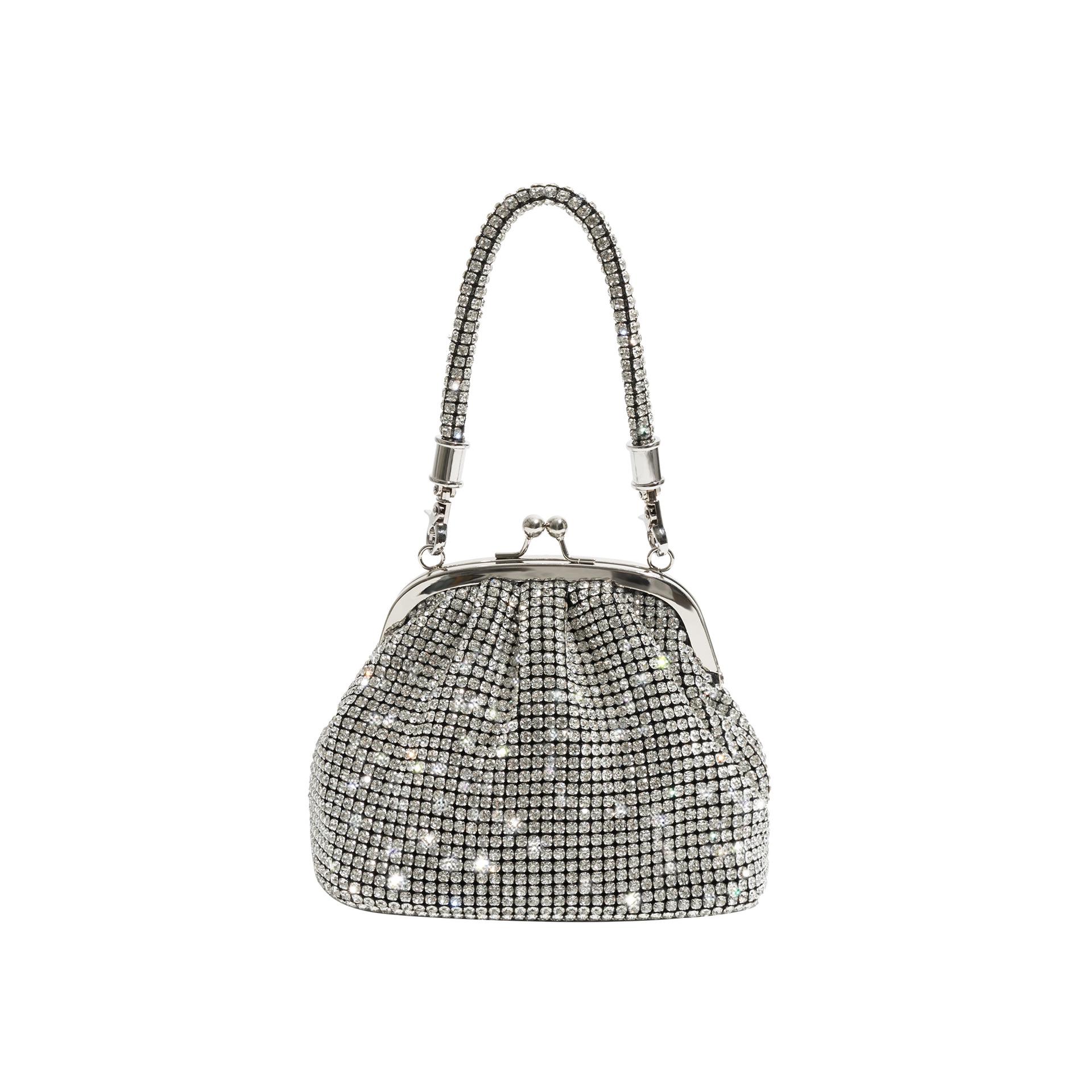 

Сумка через плечо ручной работы со стразами 2024 года: Женская вечерняя сумка-ракушка с цепочным зажимом серебряный