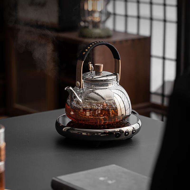 Transparent Glass Steaming Teapot Set with Electric Cooker