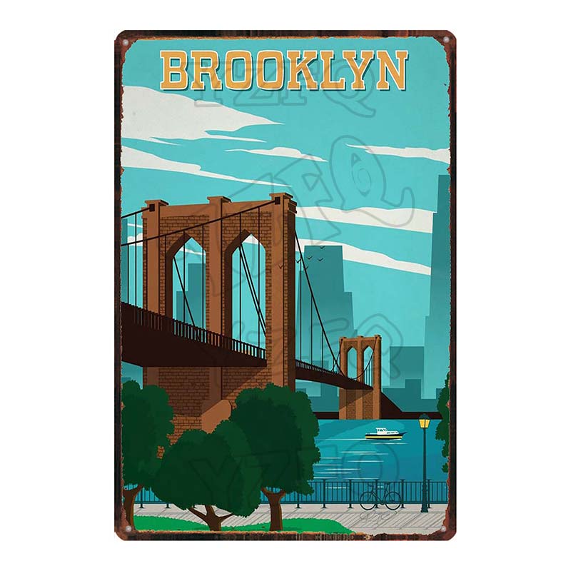[ YZFQ ] New York City Reiseplakette Metall Vintage Blechschild Reisesouvenir Wand Bar Zuhause Restaurant Dekor 30X20CM DU-3558A
