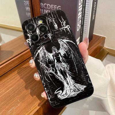 Coque de téléphone graphique Ange Punk Noir pour iPhone 16 15 14 13 12 11 x XR Xs SE2 SE 8 7 plus pro Max mini coque arrière en silicone