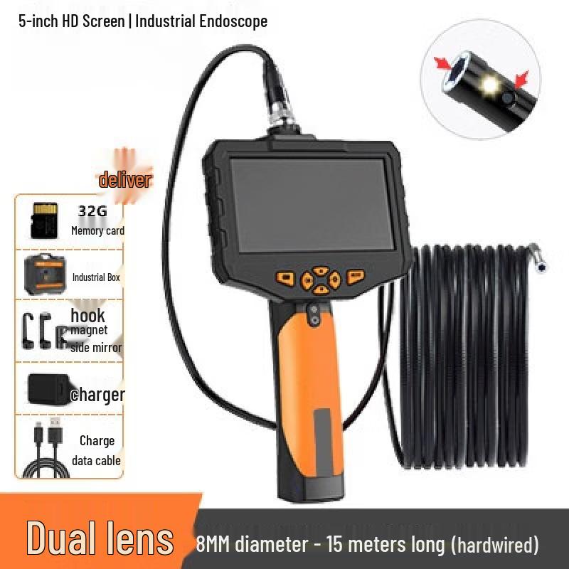 Rongyu 8MM Dual Lens Auto-Focus Endoscope with 15m Hard Cable
