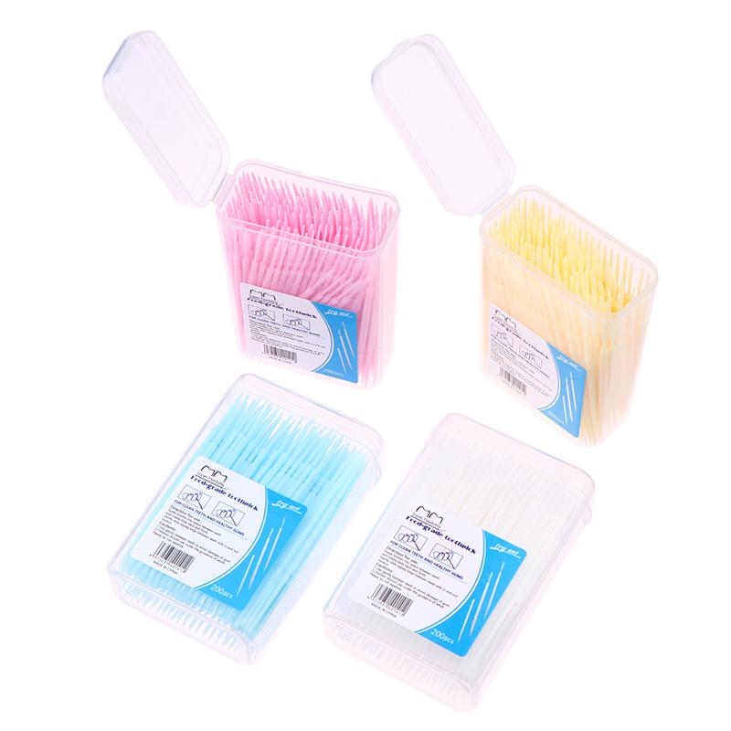 200 Boxed Plastic Toothpicks Disposable Household Bulk Interdental Brush Toothpick Line