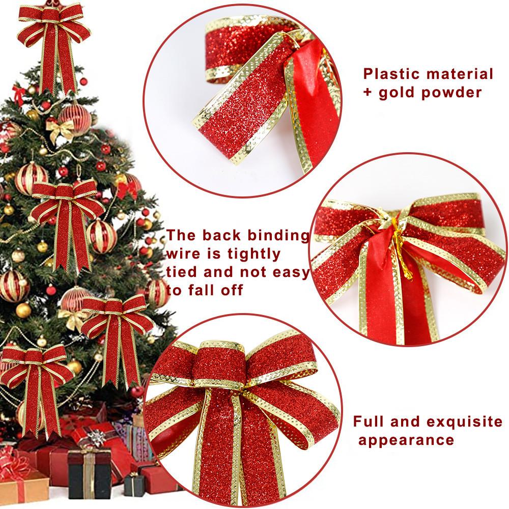 15cm Vibrant Red Silver And Gold Dazzling Glitter Christmas Bow Decorative Accessory For Home Decoration