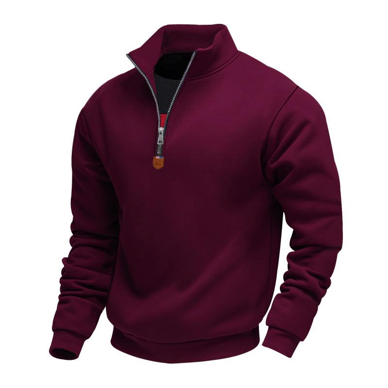 Sweat-shirt décontracté de sport à manches longues et demi-zip pour homme, lourd, doublé polaire, doux pour la peau, chaud, à col montant