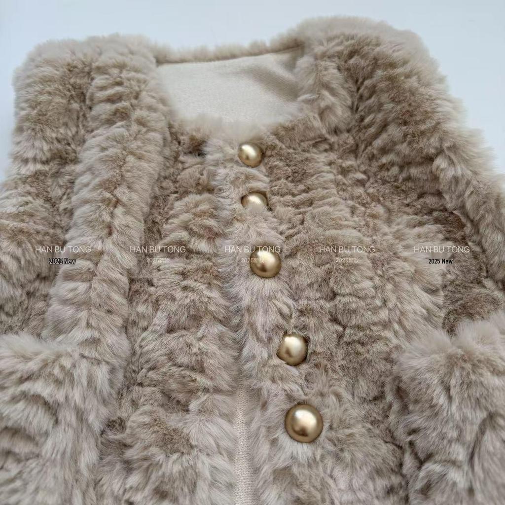 Girls' 2025 Autumn/Winter Stylish Korean Faux Fur Vest & Jeans Set