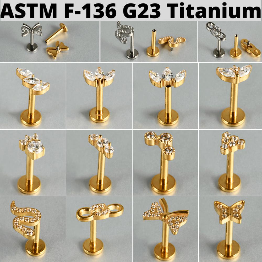 1PC G23 Titanium Butterfly Internal Thread Labret Lip Rings Cross Snake Ear Cartilage Tragus Helix Earring Lobe Piercing Jewelry
