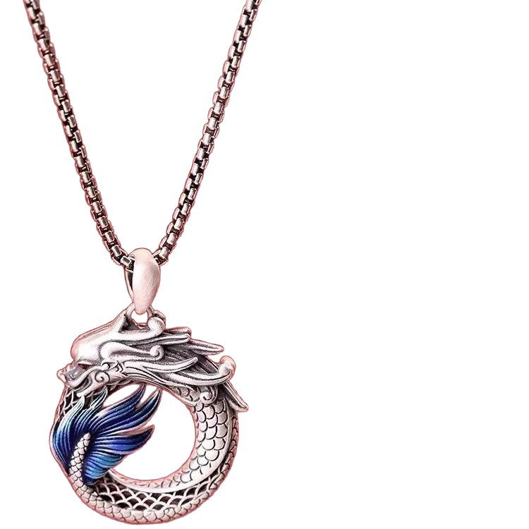 Auspicious Necklace Couple Style Dragon and Phoenix Retro Ethnic Style Fashion Peace Buckle Necklace Jewelry