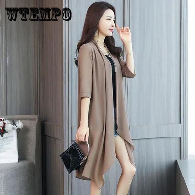 Sommer-Chiffon-Hemd, mittellang, ultradünner Mantel, Damen-Sonnenschutz-Hemd, Klimaanlagen-Hemd, einfarbig, Schal-Cardigan
