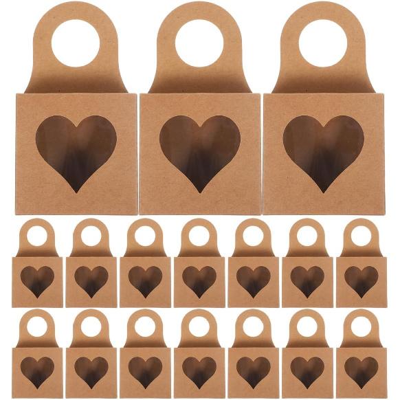 VILLCASE 25 Pieces Kraft Paper Wine Bottle Box with Window, Small Hanging Gift Boxes, Foldable Wine Candy Boxes for Chocolate, Truffles, Cookies,