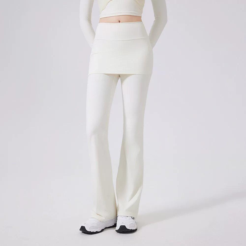 Nep Twee Delige Hoge Taille Licht Uitlopende Broek met Heupbedekkende Rok voor Dames Hardlopen, Dans Training, Pilates Sportbroek