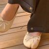 Mode IPPEUM Ballerinas Damen Zehentrenner Schuhe Übergröße 44 Schwarzes Leder Mary Janes Schmetterlingsknoten Ballerinas Zapatos mujer