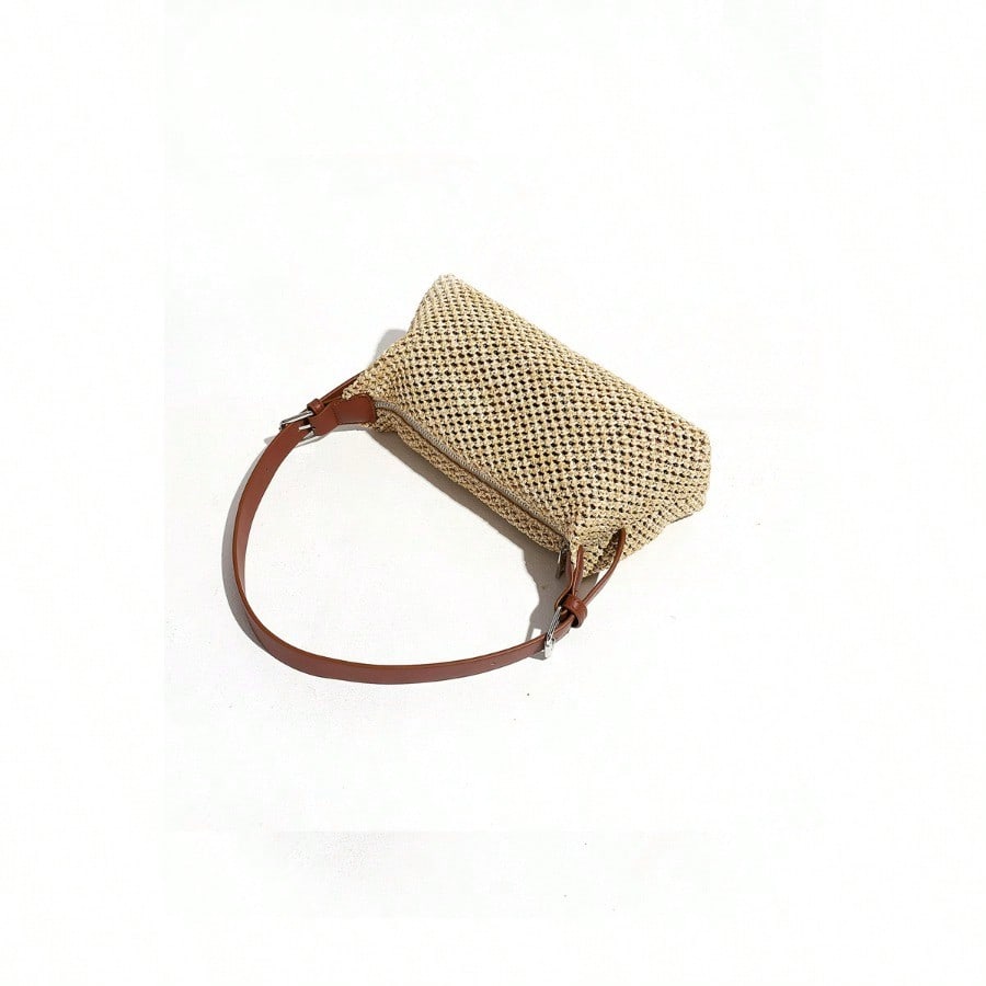 Summer retro shoulder bag underarm straw bag women's crossbody bag versatile casual woven bag vacation beach bag