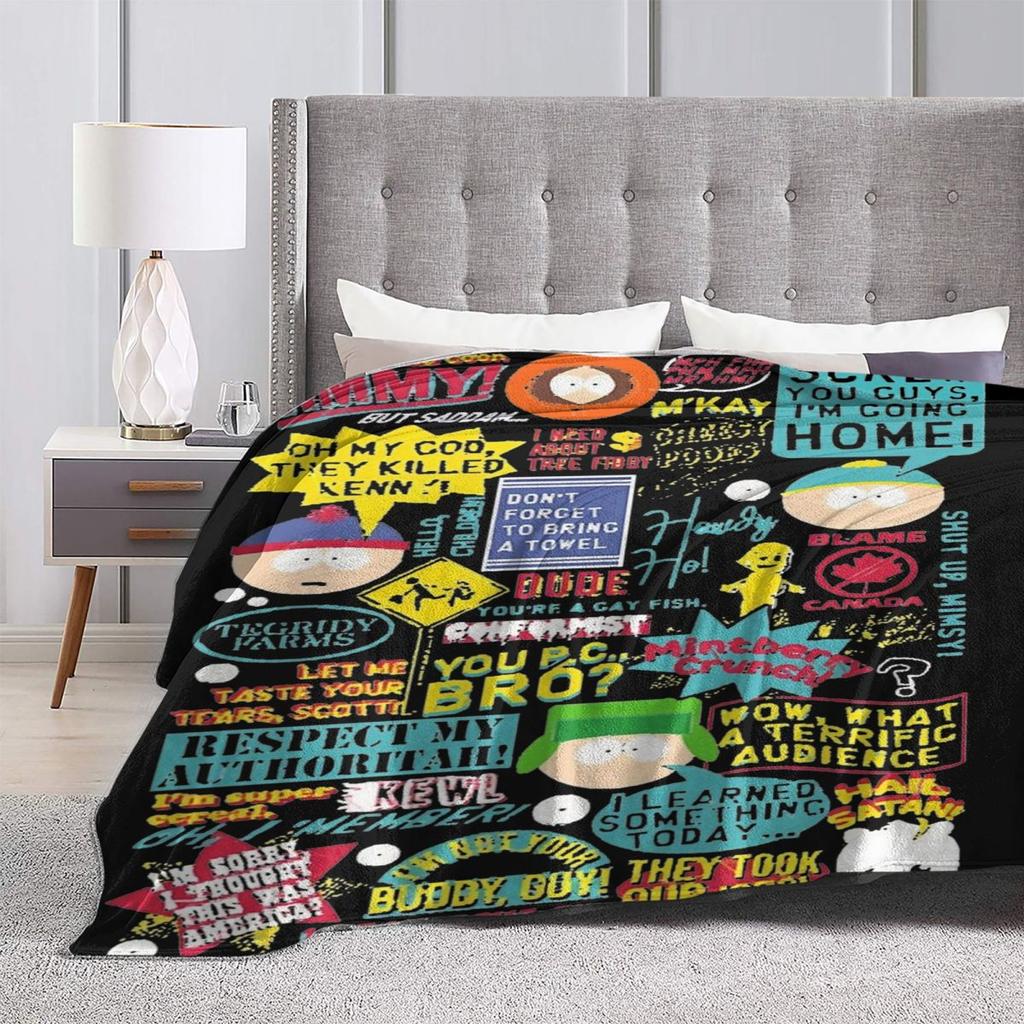 SouthPark Citáty Teplá deka Piknik Plyšové povlečení Přehozy Potisk Obývací pokoj Flanelové přeikrývka Potah na pohovku
