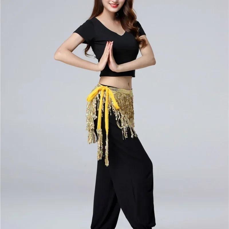 Belly Dance Waist Chain New Glitter Layer Tassel Waist Cover Indian Dance Performance Practice Strap Hip Scarf Skirt Waist Scarf
