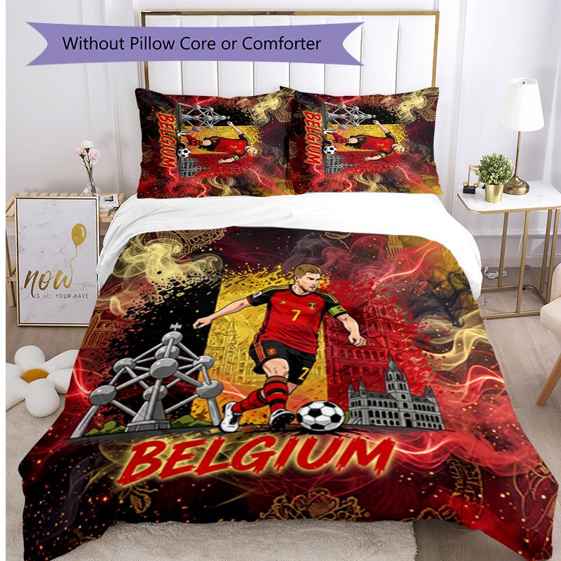Set Biancheria da Letto Stampata Calcio Belgio 3 Pezzi Copriletto Traspirante Accogliente come Regalo per Inaugurazione Casa o Festa