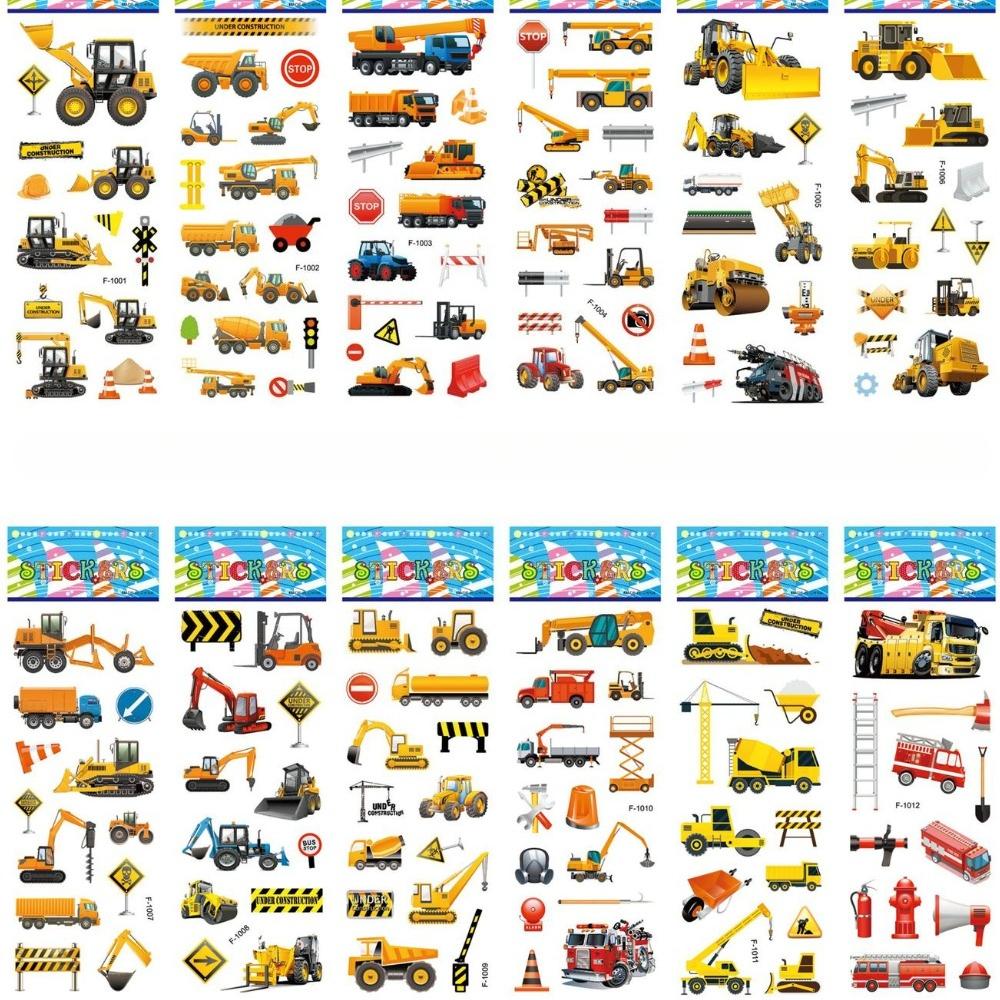 12Sheets 3D Trucks Stickers Party Supplies Puffy Construction Vehicle Stickers DIY Kids Toys Toddler Reusable Stick for Car Bike