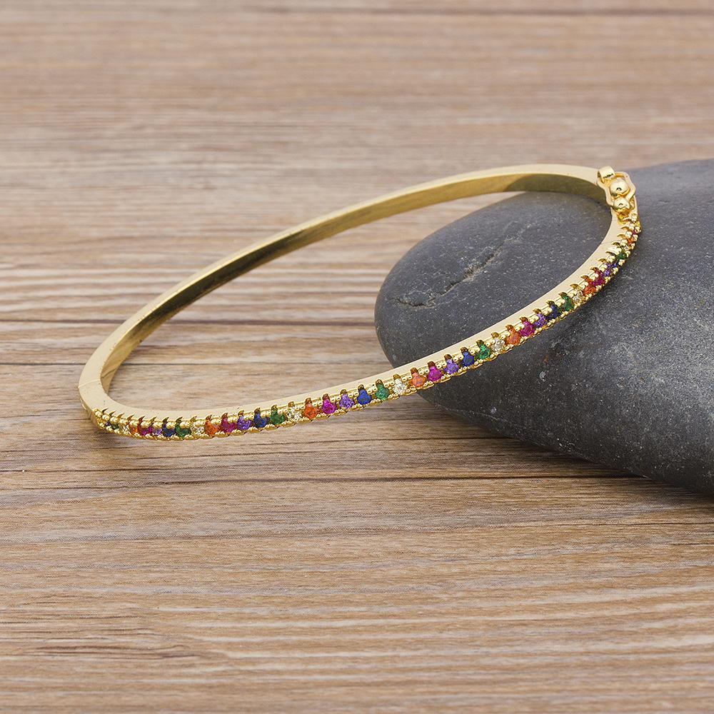 Nidin New Design High Quality Charm Rainbow Bracelet Copper Zirconia Rhinestone Cuff Bangle Trendy Jewelry Gift For Women Girls