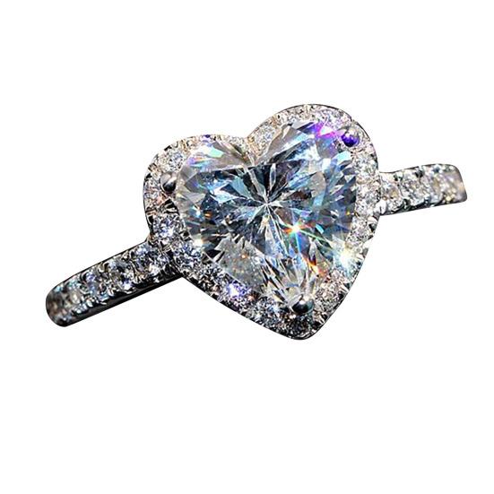 Cubic Zirconia Heart Ring Rhinestones Band Women Ring Sparkling Engagement Ring Wedding Anniversary Gift for Her Wife Girlfriend