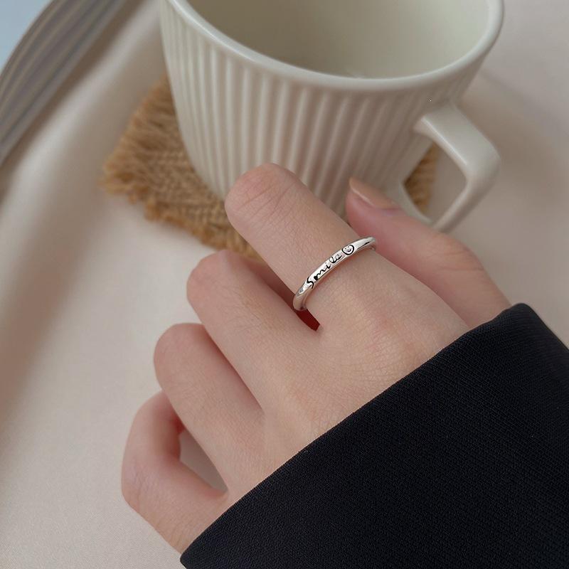 925 Sterling Silver Women's Trendy Letter Open Ring - Niche Design, Fashionable Plain Band for Index Finger, Light Luxury Style